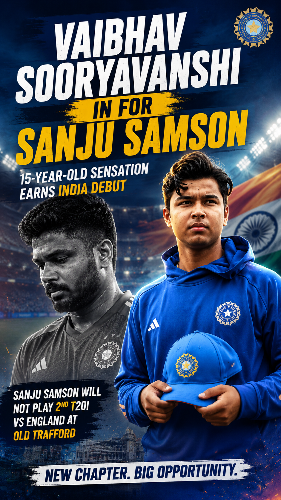 Vaibhav Sooryavanshi replaces Sanju Samson