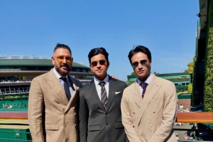 Vaibhav Sooryavanshi with Yuvraj Singh and Abhishek Sharma